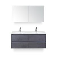 Dante Badmeubelset 120 cm - 4 laden Beton Antrac - Keramische Wastafel Wit Cover - met Spiegelkast