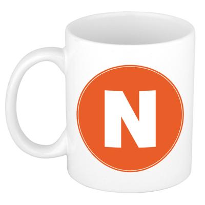Koffie mok met de letter N - beker - oranje - eerste letter van een voornaam - wit - 300 ml Koffie mok met de letter N - beker - oranje - eerste letter van een voornaam - wit - 300 ml