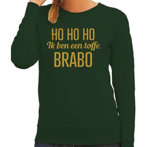 Foute kersttrui/sweater voor dames - Hohoho toffe Brabo - groen - glitter goud