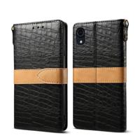 Splicing kleur krokodil textuur PU horizontale Flip lederen case voor de iPhone XR met portemonnee & houder & card slots & Lanyard (zwart)