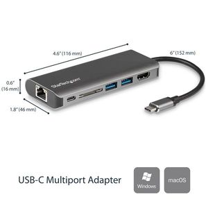 StarTech.com USB-C multiport adapter met SD kaartlezer Power Delivery 4K HDMI GbE 2 x USB 3.0 USB-C hub card reader NIEUWE VERSIE BESCHIKBAAR DKT30CSDHPD3