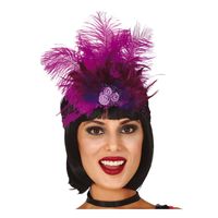 Charleston luxe hoofdband - met veren en roosjes - paars - dames - jaren 20 thema   - - thumbnail