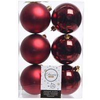 Decoris Kerstballen - 6 st - Donkerrode - kunststof mat/glans 8 cm