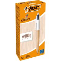 Bic Colours Wood Style, 4-kleurenbalpen, medium, klassieke inktkleuren