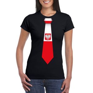 Zwart t-shirt met Polen vlag stropdas dames