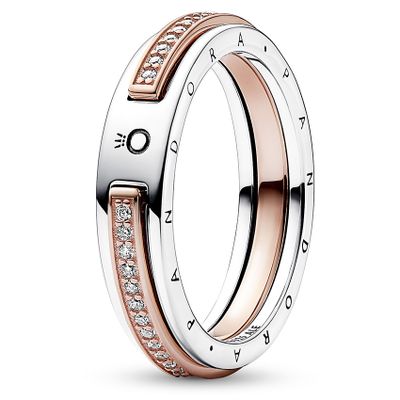 Pandora 182773C01 Ring Stackable Signature Logo-Pave zilver-zirconia rose-en zilverkleurig-wit