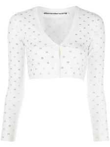 Alexander Wang cardigan crop à logo orné de cristaux - Blanc