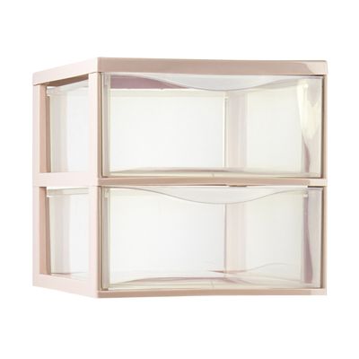 Ladeblokje/bureau organizer met 2x lades - transparant/beige - L26 x B36 x H25 cm - plastic