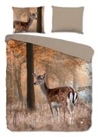 Good Morning Dekbedovertrek "hert in het bos" - Bruin - (200x200/220 cm) - Katoen