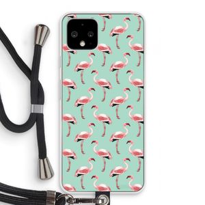 Flamingoprint groen: Pixel 4 Transparant Hoesje met koord