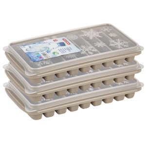 3x stuks Trays met Flessenhals ijsblokjes/ijsklontjes staafjes vormpjes 10 vakjes kunststof taupe