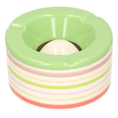 Terras asbak/stormasbak - groen met streep - 14 x 7,5 cm - keramiek - buitenasbak