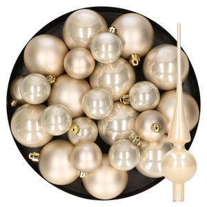 Kerstversiering kunststof kerstballen met piek parel/champagne 6-8-10 cm pakket van 45x stuks