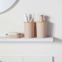 Set di 6 accessori da bagno - TODAY - UTILITY - Dispenser di sapone, bicchiere, portaspazzolino, portasapone, scopino per WC, cestino - Rosa