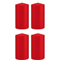 Cilinderkaars/stompkaars - 4x - rood - 8 x 15 cm - 69 branduren