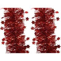 Decoris kerstslingers - 4x - sterren - rood - 270 x 10 cm - folie/tinsel - lametta