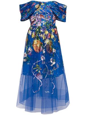 Marchesa Notte robe mi-longue en tulle - Bleu