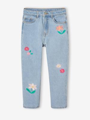Mom meisjesjeans met bloemenborduurwerk lichtblauw