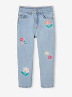 Mom meisjesjeans met bloemenborduurwerk lichtblauw
