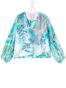 PUCCI Junior blouse en velours à imprimé abstrait - Bleu