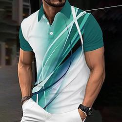 3D Lijn Casual Voor heren Korte mouw Casual Alledaagse kleding Lente zomer Afdrukken Strijkijzer Wit Micro-elastisch 95% Polyester 5% Spandex Piqué poloshirt Lightinthebox