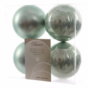 4x Kunststof kerstballen glanzend/mat mintgroen 10 cm kerstboom versiering/decoratie   -