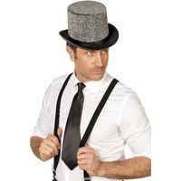 Zwarte stropdas 41 cm verkleedaccessoire voor dames/heren   - - thumbnail