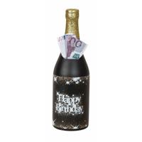 Spaarpot voor volwassenen - wijnfles/champagnefles - Happy Birthday - H31 x B10 cm - thumbnail