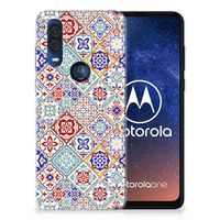 Motorola One Vision TPU Siliconen Hoesje Tiles Color