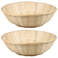 Broodmand rond - 2x - bamboe hout - D35 cm - mandje rotan/riet