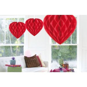 3x Hang decoratie hartjes rood 30 cm - Hangdecoratie