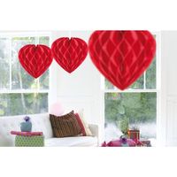 3x Hang decoratie hartjes rood 30 cm - Hangdecoratie - thumbnail