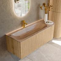 Badmeubel Mondiaz Kurve-Dlux | 125 cm | Meubelkleur Oak | Wastafelkleur Arena | Solid surface | Wasbak linker zijde spoelbak | 1 kraangat