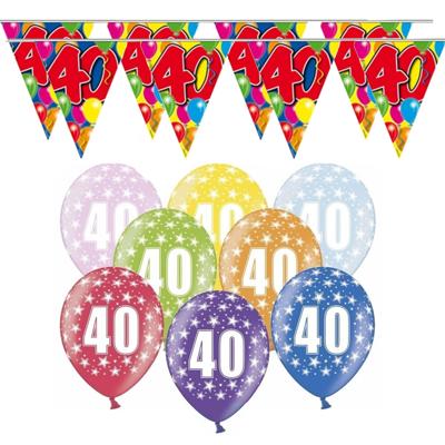 Folat Versiering pakket - 40 jaar - vlaggetjes en ballonnen - feestartikelen pakket 40e verjaardag