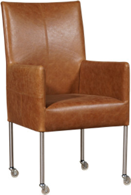 Cognac leren moderne eetkamerstoel Spark - poot rond rvs met wiel - Vintage Leer Cognac (cognac leer)