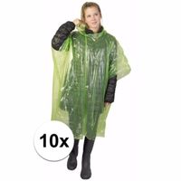 10x groene poncho met capuchon voor volwassenen - thumbnail
