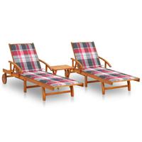 Ligstoelen 2 st met tafel en kussens massief acaciahout