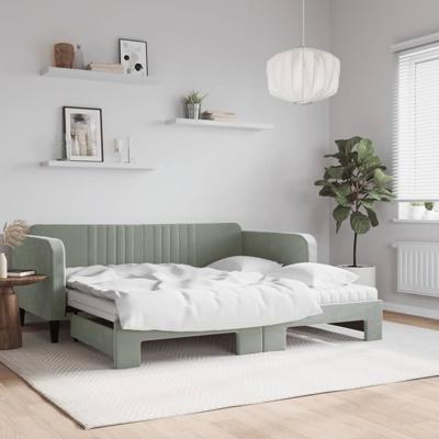 Slaapbank onderschuifbed matrassen 100x200cm fluweel lichtgrijs