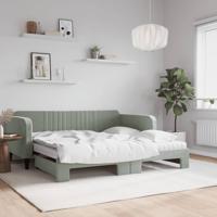 Slaapbank onderschuifbed matrassen 100x200cm fluweel lichtgrijs