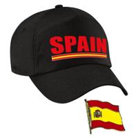 Spanje supporters setje - baseballcap print zwart - colbert pin broche vlag - volwassenen