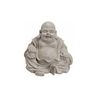 Happy boeddha beeldje - kunststeen - lichtgrijs - 32 x 35 cm - binnen/buiten   - - thumbnail