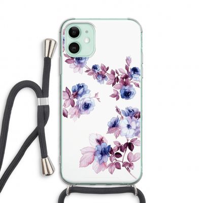 Waterverf bloemen: iPhone 11 Transparant Hoesje met koord