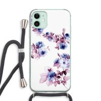 Waterverf bloemen: iPhone 11 Transparant Hoesje met koord