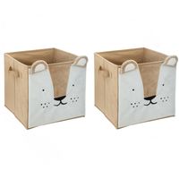 Opbergmand/kastmand leeuw - 2x - voor kinderen - karton/kunststof - bruin - 30 x 30 x 30 cm