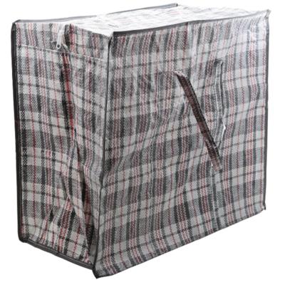Mega grote XXL boodschappentas / dekentas - grijs geruit - 65 x 30 cm - kunststof - 82 liter