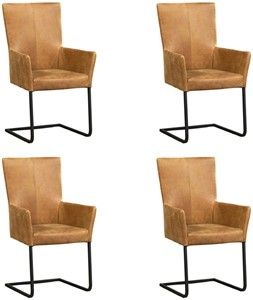 Set van 4 Cognac leren industriële eetkamerstoelen Dare - poot vierkant zwart - Kenia Leer Walnut (cognac leer)