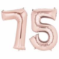 75 jaar verjaardag - Folie ballon cijfers - rose goud - 88 cm - versiering