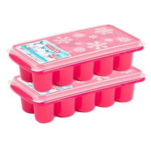 2x stuks Trays met dikke ronde blokken ijsblokjes/ijsklontjes vormpjes 10 vakjes kunststof roze