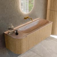 Badmeubel Mondiaz Kurve-Dlux | 125 cm | Meubelkleur Oak | Wastafelkleur Saba | Solid surface | Wasbak rechter zijde spoelbak | Zonder kraangat(en) Badmeubel Mondiaz Kurve-Dlux | 125 cm | Meubelkleur Oak | Wastafelkleur Saba | Solid surface | Wasbak rechter zijde spoelbak | Zonder kraangat(en)