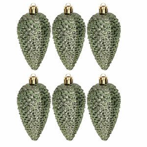 12x Kunststof dennenappel kerstballen glitter donkergroen 8 cm kerstboom versiering/decoratie - Kersthangers